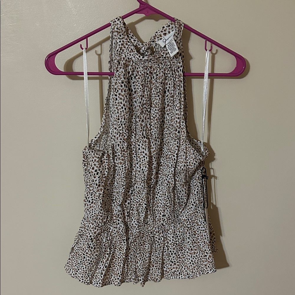 Japna Top Women's Beige Floral Print Sleeveless Tied High Halter Neck NEW large